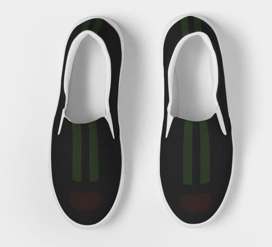 Mens Deep Dark & Green Slip-On Canvas Shoe